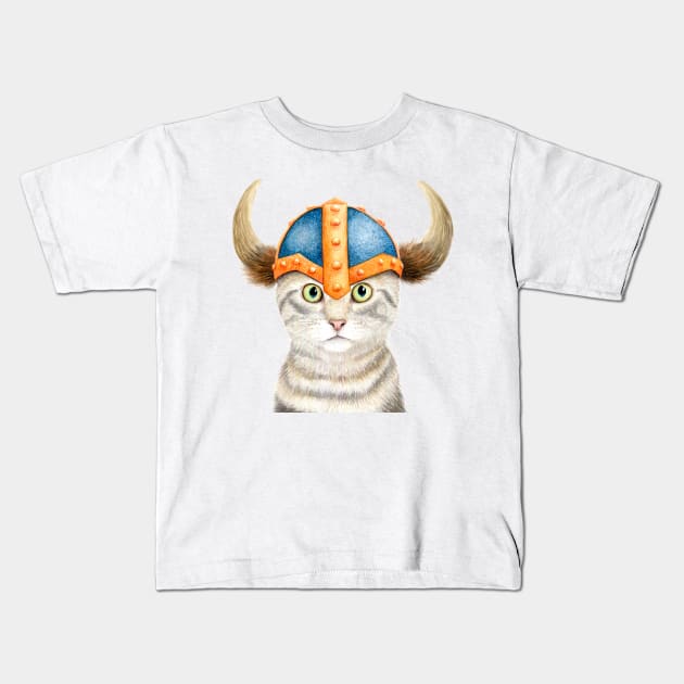 Morris, The Viking Cat Kids T-Shirt by KatherineAppleby